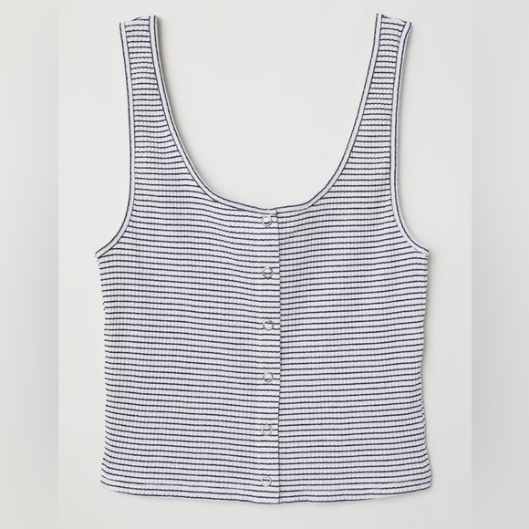 Cropped  Ribbed Jersey Tank Top With Buttons - Picture 1 of 6